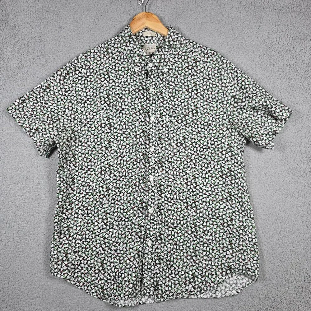 J. Crew Shirt Mens Large Dark Floral Frog All Over Print 100% Linen Classic Fit